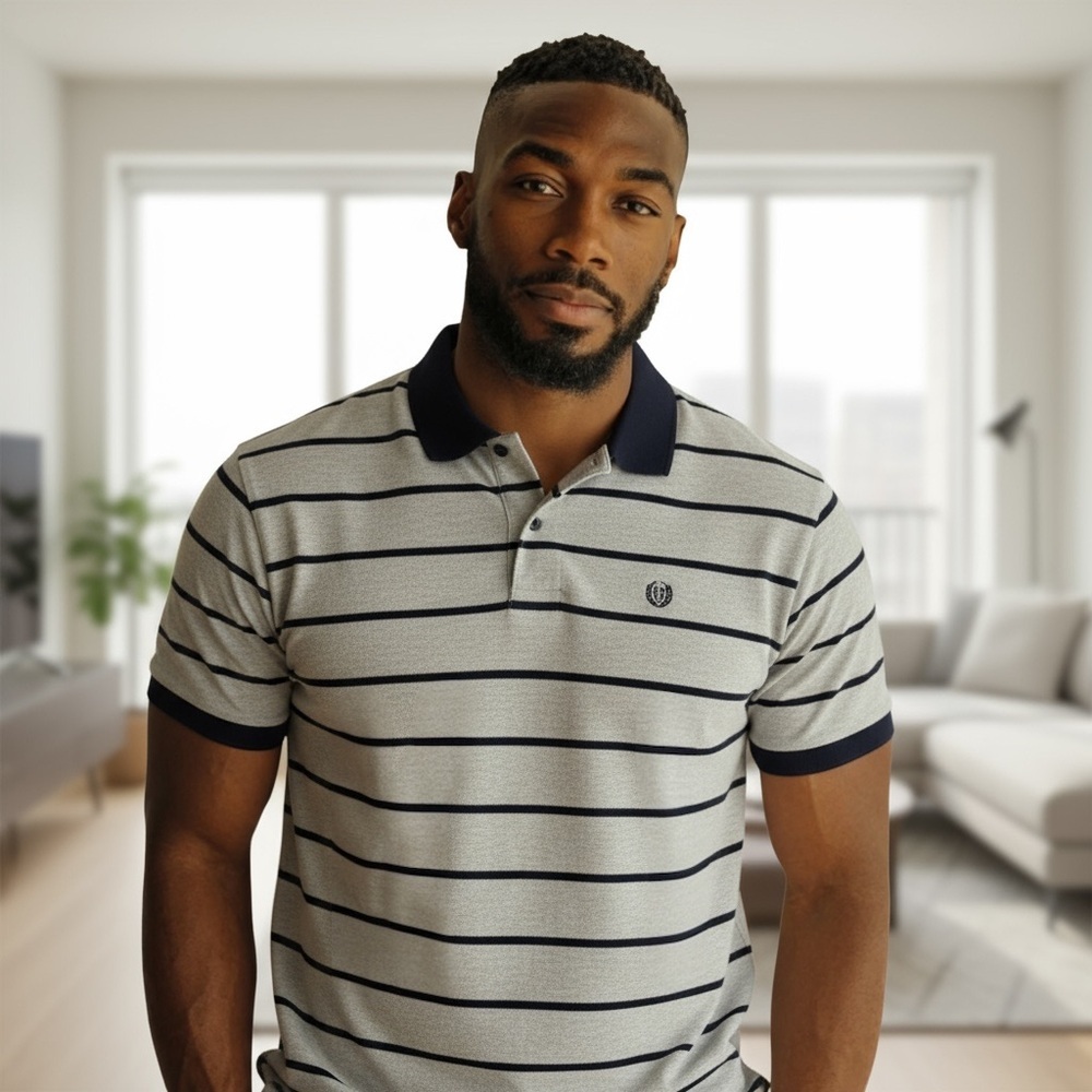 CHAPS RALPH LAUREN XL Gray Navy Stripe Polo Shirt R$50